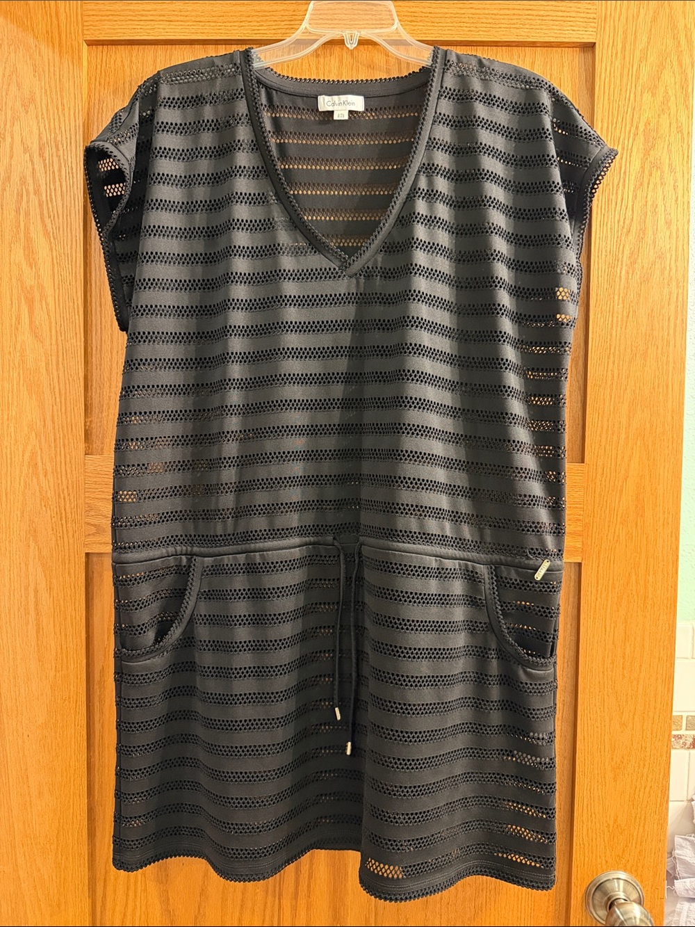 Caslon Black Eyelet V-Neck Drawstring Swimsuit Coverup
